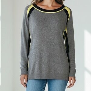 Gray Yellow Black Colorblock Knit Sweater Women's Long Sleeve XL Pink Rose